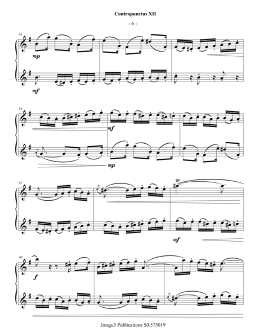 Bach: Four Duets from the Art of Fugue for Clarinet & Bass Clarinet Clarinet Duet scores gallery preview page 6