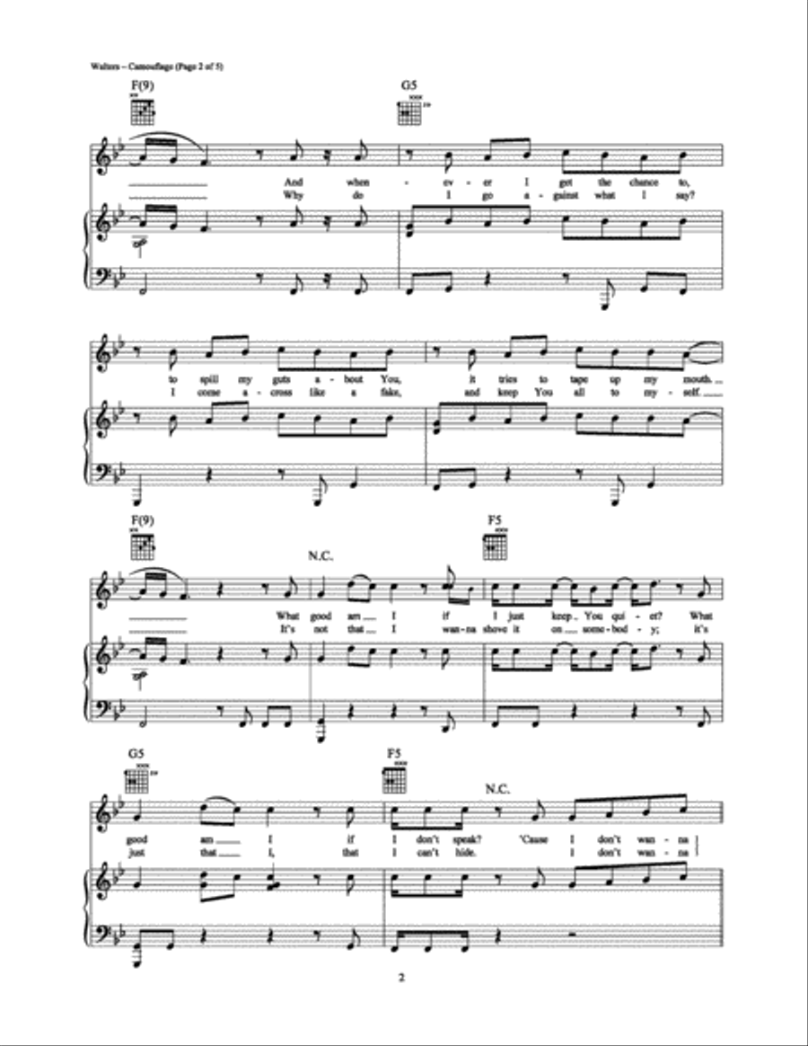 Camouflage Camouflage Piano, Vocal, Guitar scores gallery preview page 2