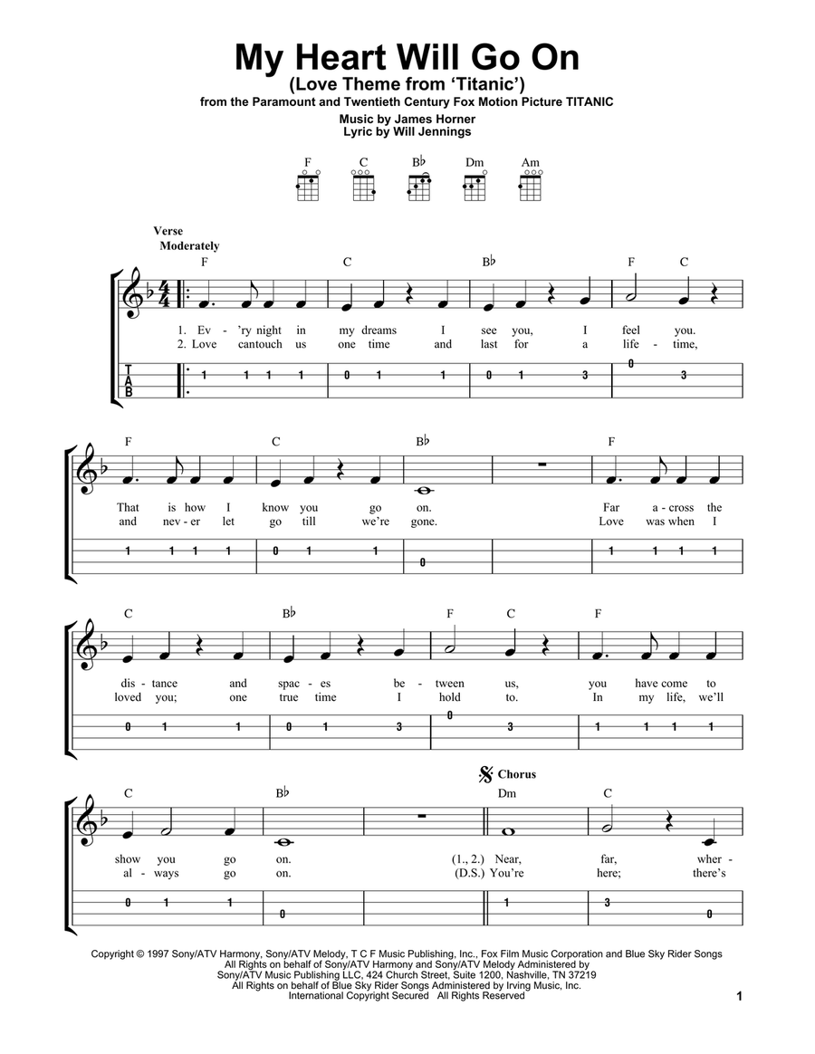 My Heart Will Go On (Love Theme from Titanic) Ukulele scores gallery preview page 1