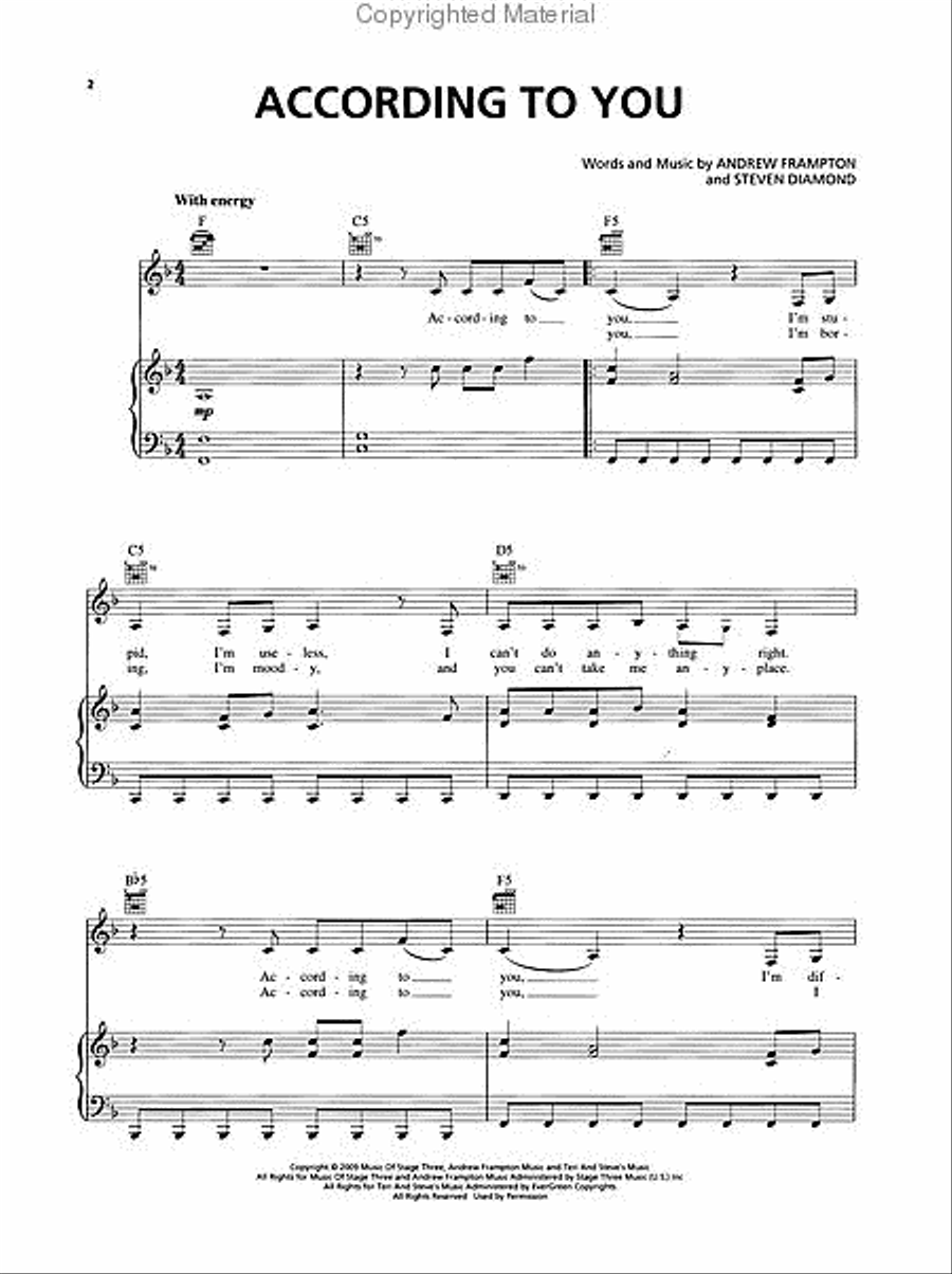 According to You According to You Piano, Vocal, Guitar scores gallery preview page 2
