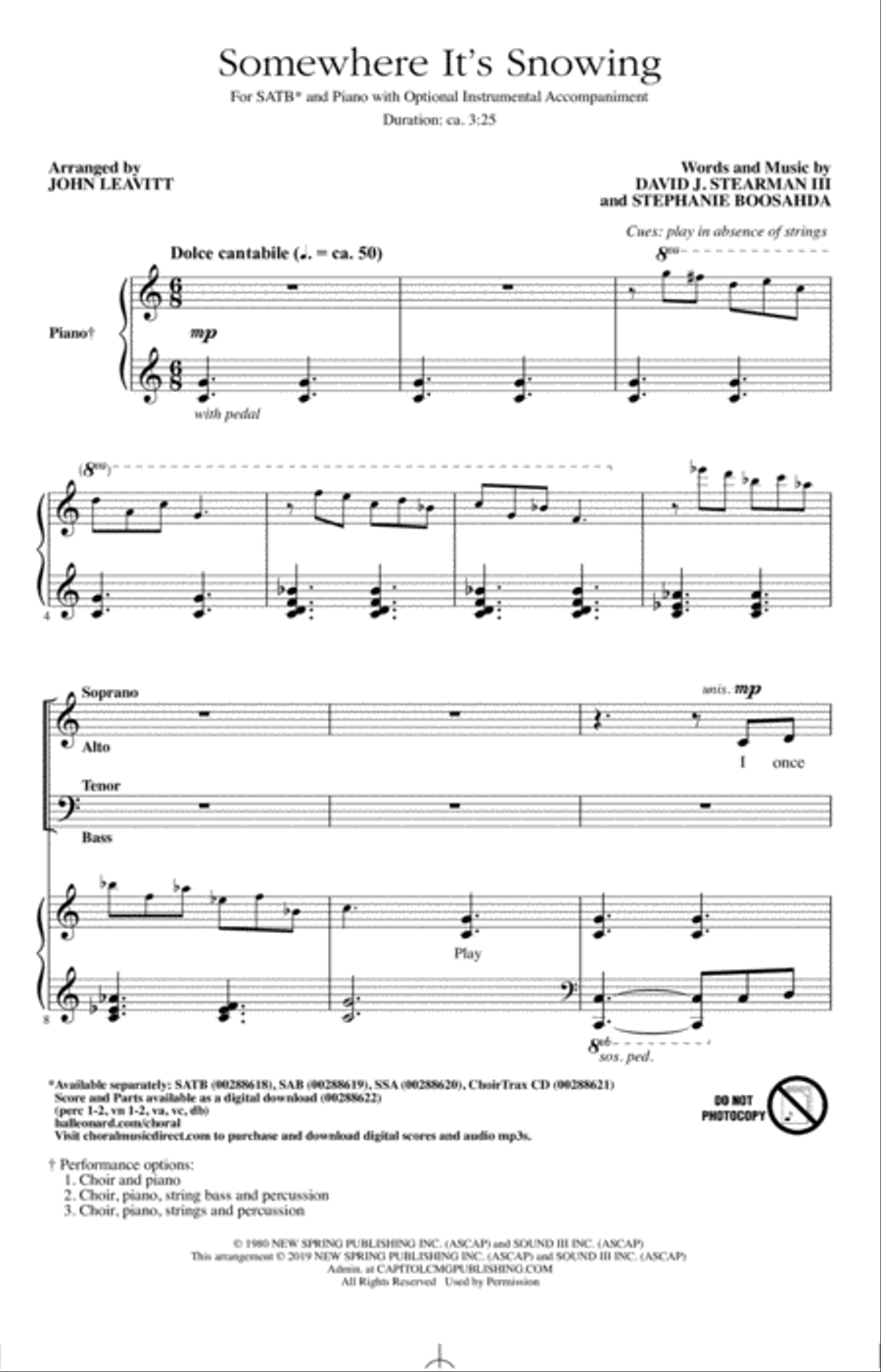 Somewhere It's Snowing (arr. John Leavitt) 4-Part scores gallery preview page 1