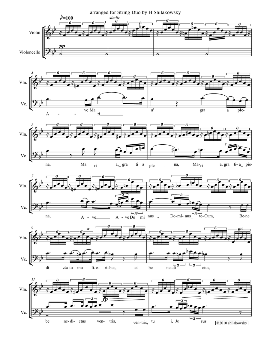 Ave Maria arranged for violin & cello String Duet scores gallery preview page 1