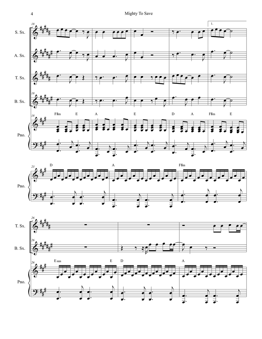 Mighty To Save Saxophone Quartet scores gallery preview page 4