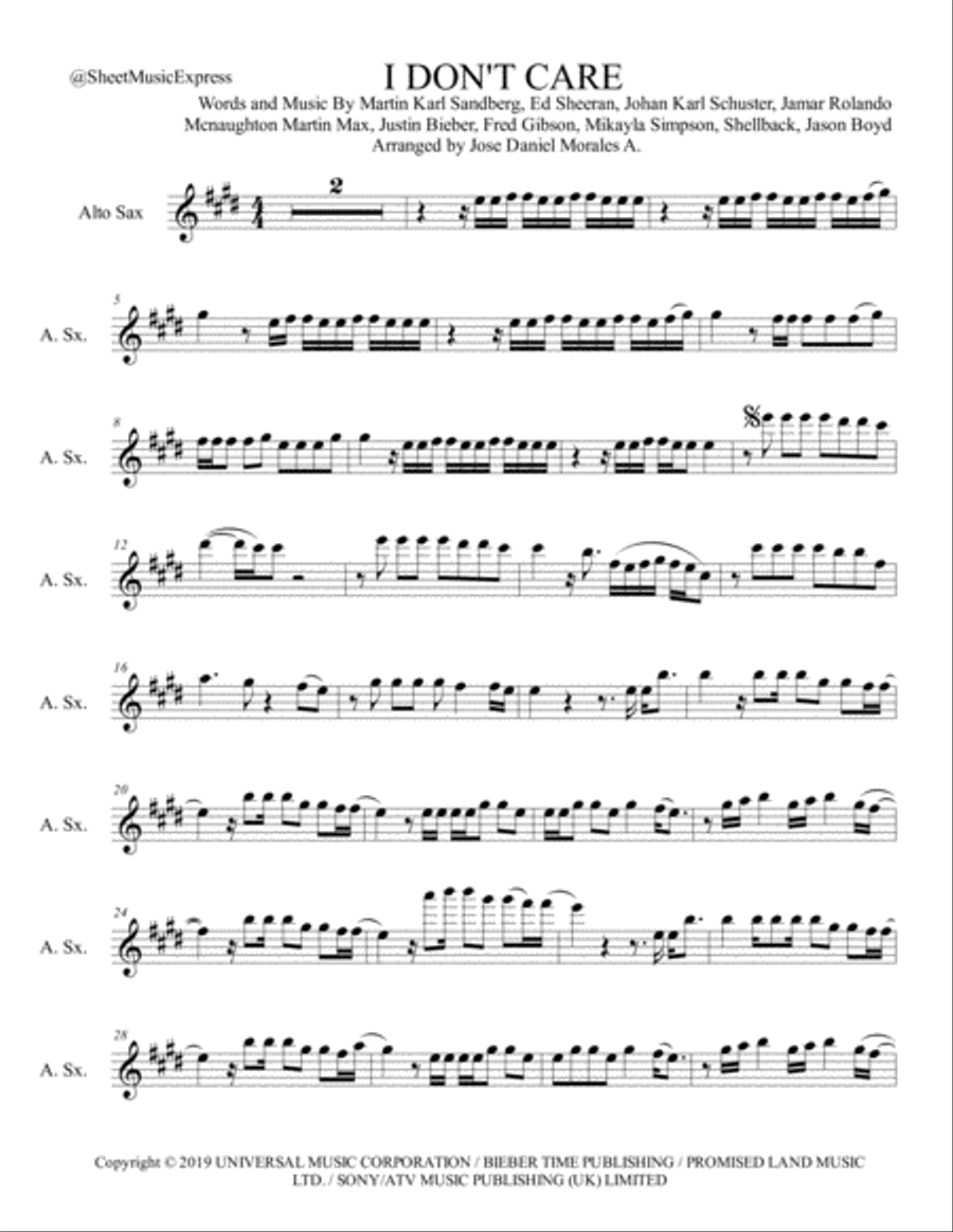 I Don't Care I Don't Care Alto Saxophone scores gallery preview page 1