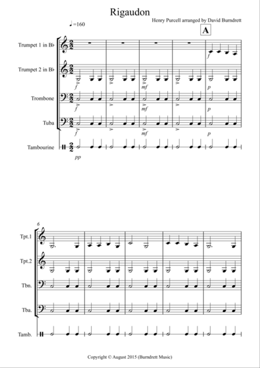 Rigaudon by Purcell for Brass Quartet Brass Quartet scores gallery preview page 1
