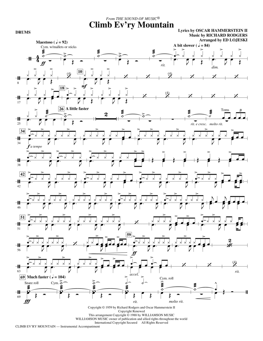 Climb Ev'ry Mountain - Drums Choir scores gallery preview page 1