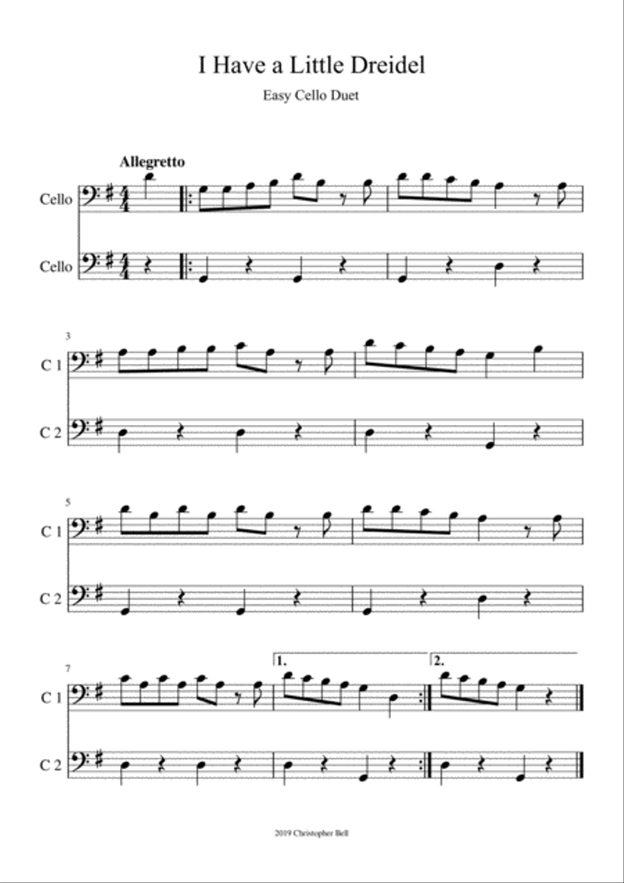 I Have a Little Dreidel - Easy Cello Duet String Duet scores gallery preview page 2