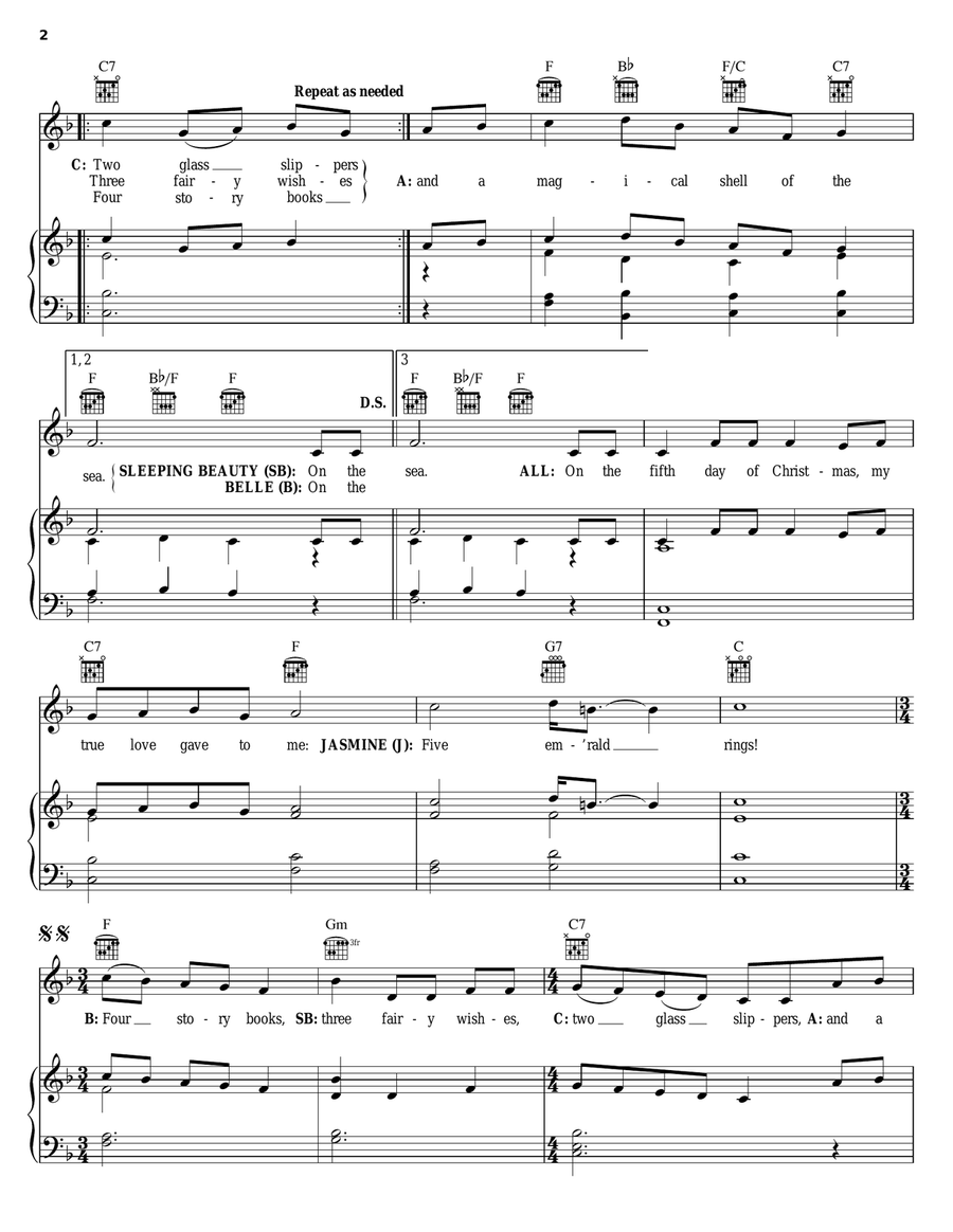 The 12 Days Of Christmas [Disney version] Piano, Vocal, Guitar scores gallery preview page 2