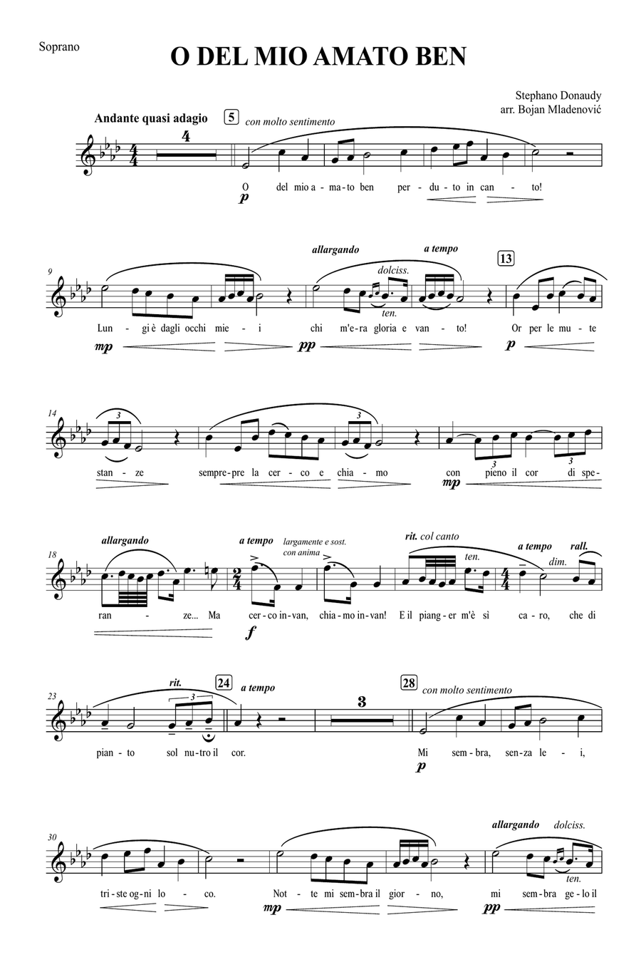 O del mio amato ben - Lead sheet - Melody and Lyrics Piano scores gallery preview page 1
