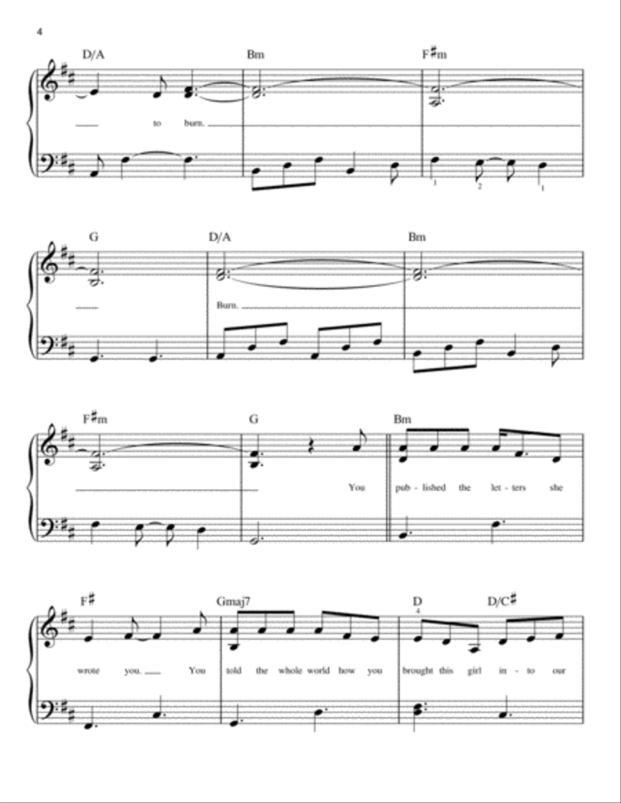 Burn (from Hamilton) Easy Piano scores gallery preview page 4