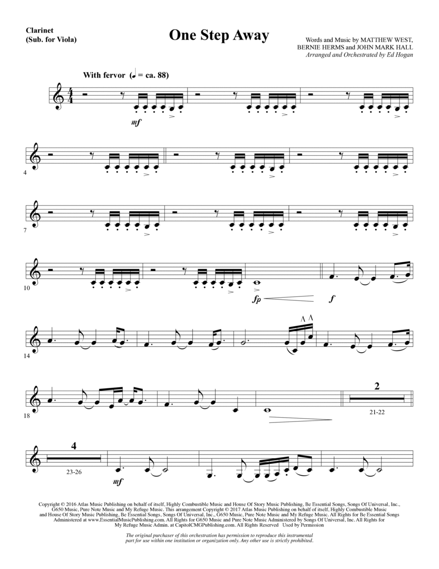 One Step Away - Clarinet (sub Viola)