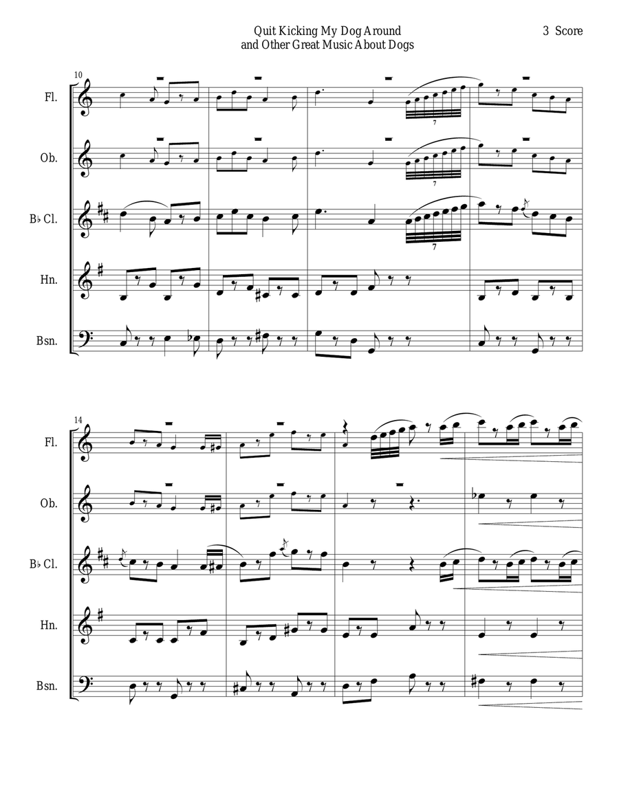 Quit Kicking My Dog Around and Other Great Music about Dogs for woodwind quintet Quit Kicking My Dog Around and Other Great Music about Dogs for woodwind quintet Woodwind Quintet scores gallery preview page 3