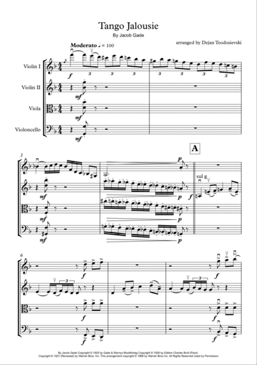 Jalousie (tango Tzigane) String Quartet scores gallery preview page 2