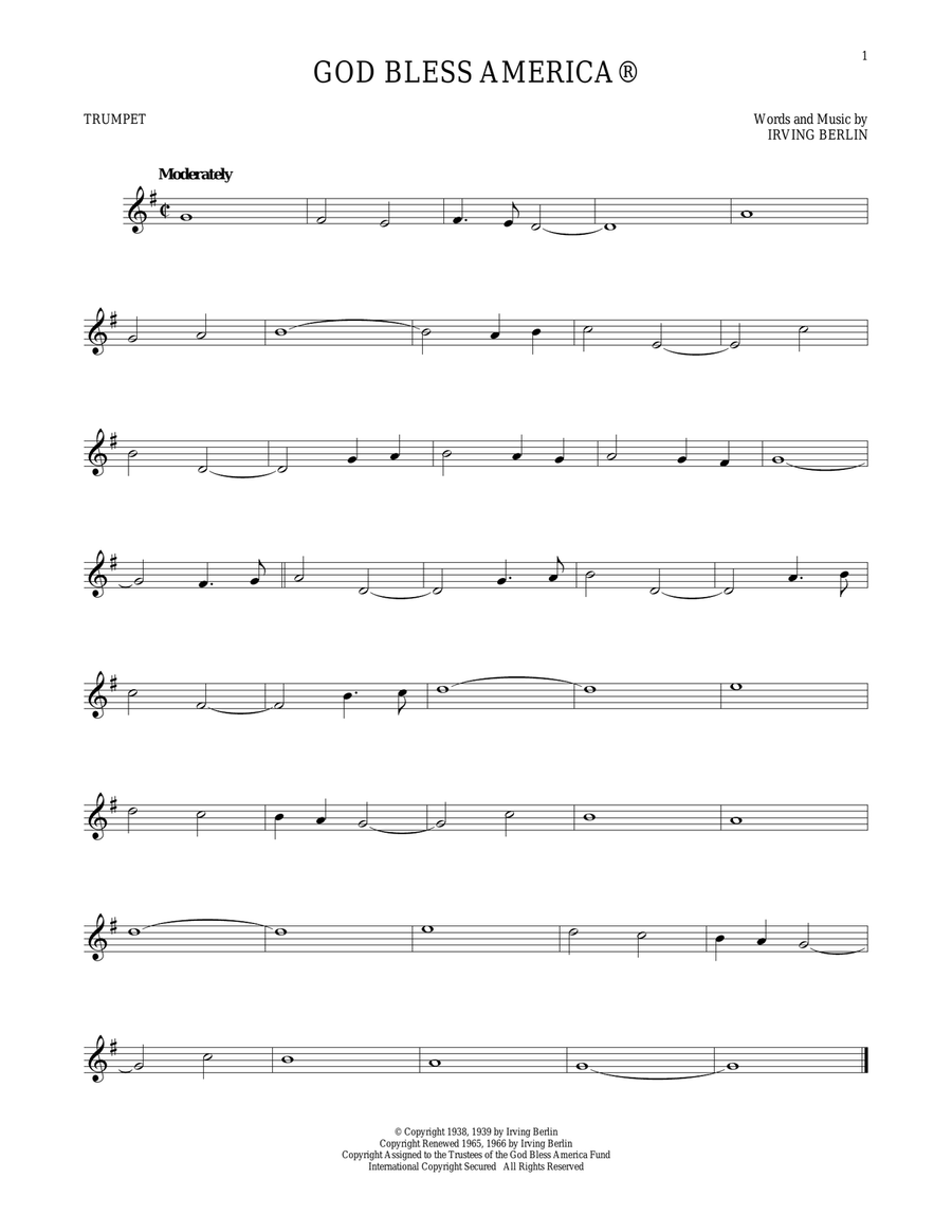 God Bless America Trumpet Solo scores gallery preview page 1