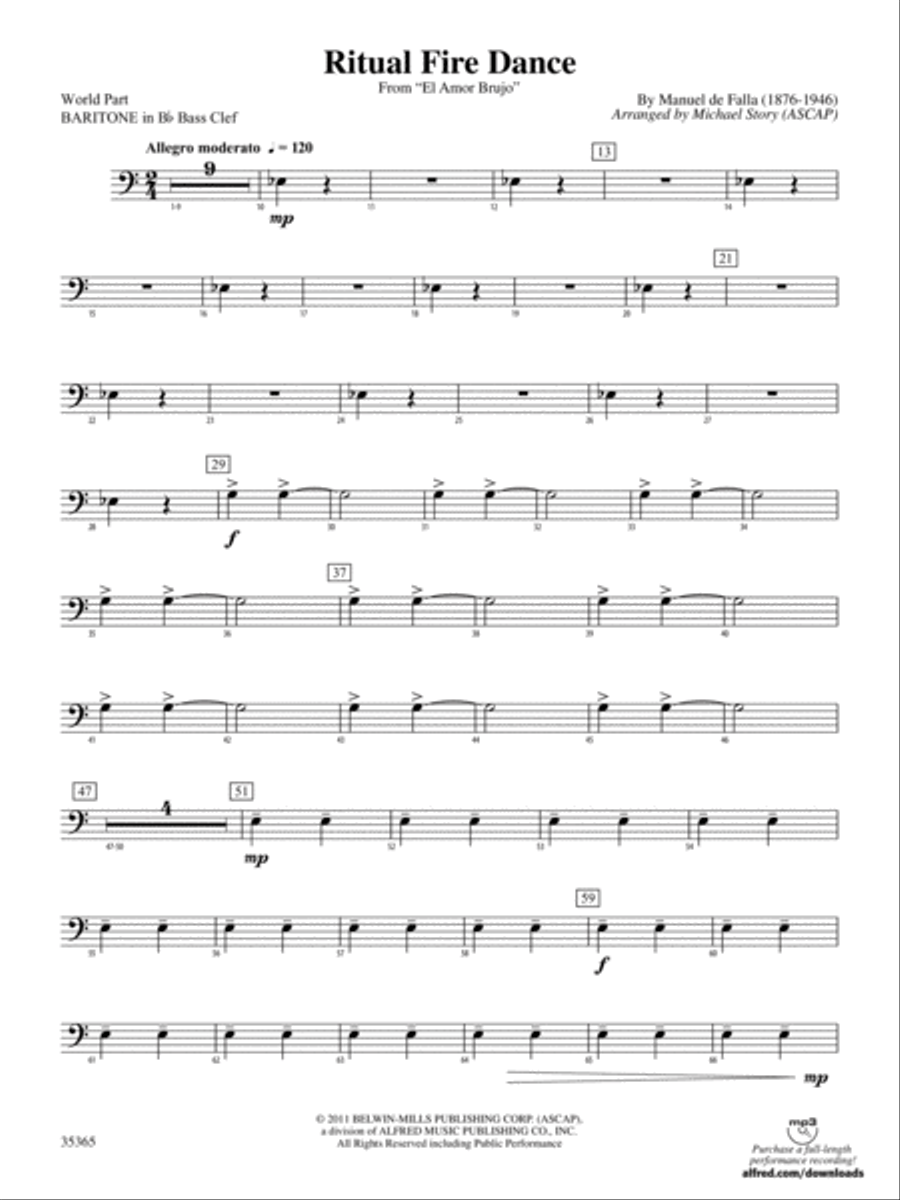 Ritual Fire Dance (From El Amor Brujo): (World Part) B-flat Baritone B.C. Concert Band scores gallery preview page 1