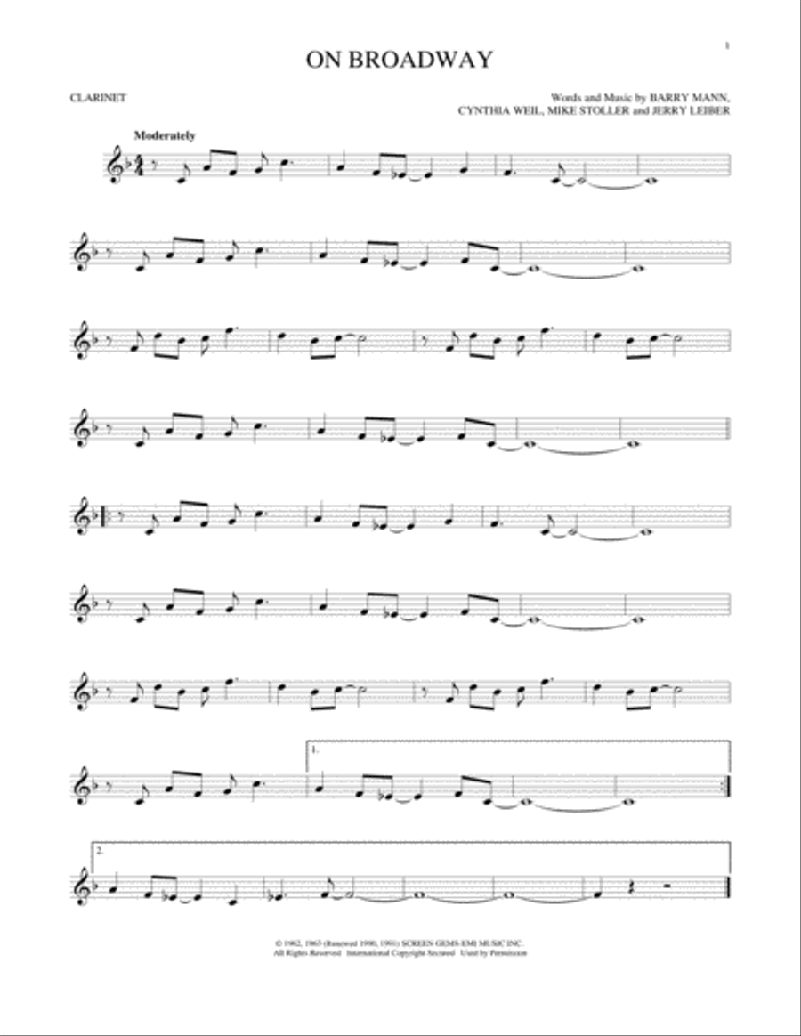 On Broadway Clarinet Solo scores gallery preview page 1