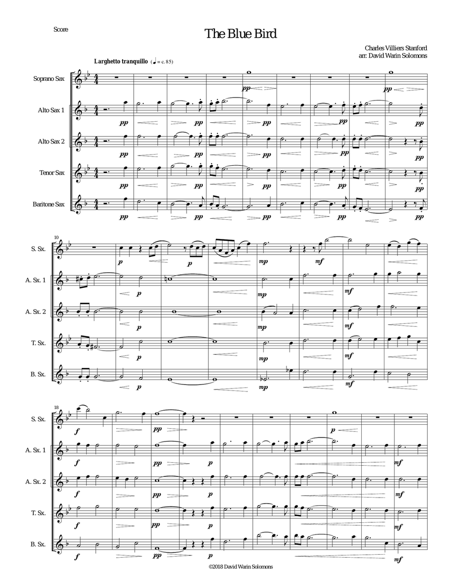The Blue Bird for saxophone quintet Saxophone Quintet scores gallery preview page 1