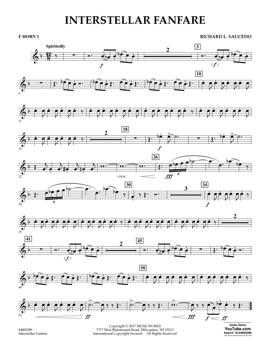 Interstellar Fanfare - F Horn 1 Concert Band scores gallery preview page 1