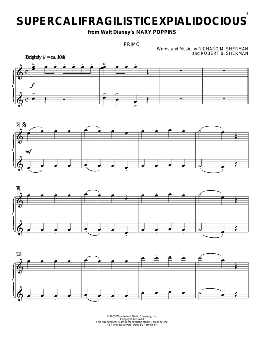 Supercalifragilisticexpialidocious (from Mary Poppins) Piano Duet scores gallery preview page 2