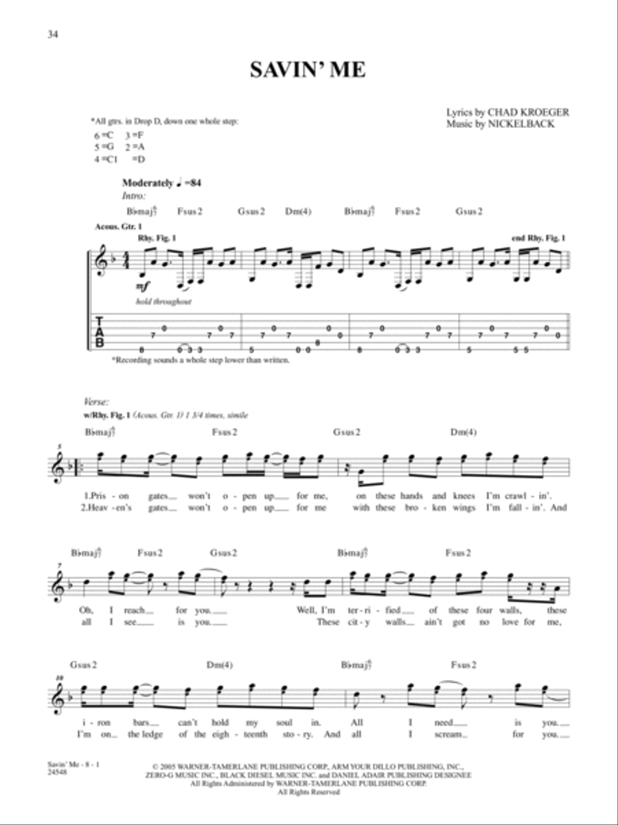 Savin' Me Guitar Tablature scores gallery preview page 1