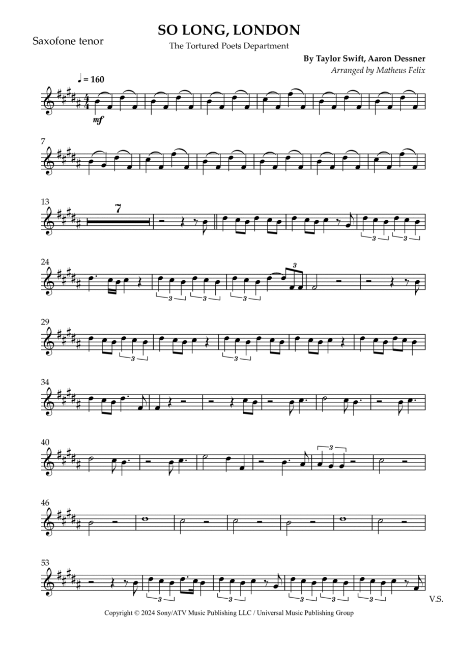 So Long, London Tenor Saxophone scores gallery preview page 1