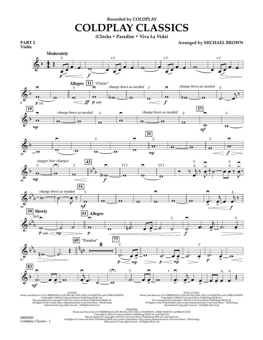 Coldplay Classics - Pt.2 - Violin Concert Band scores gallery preview page 1