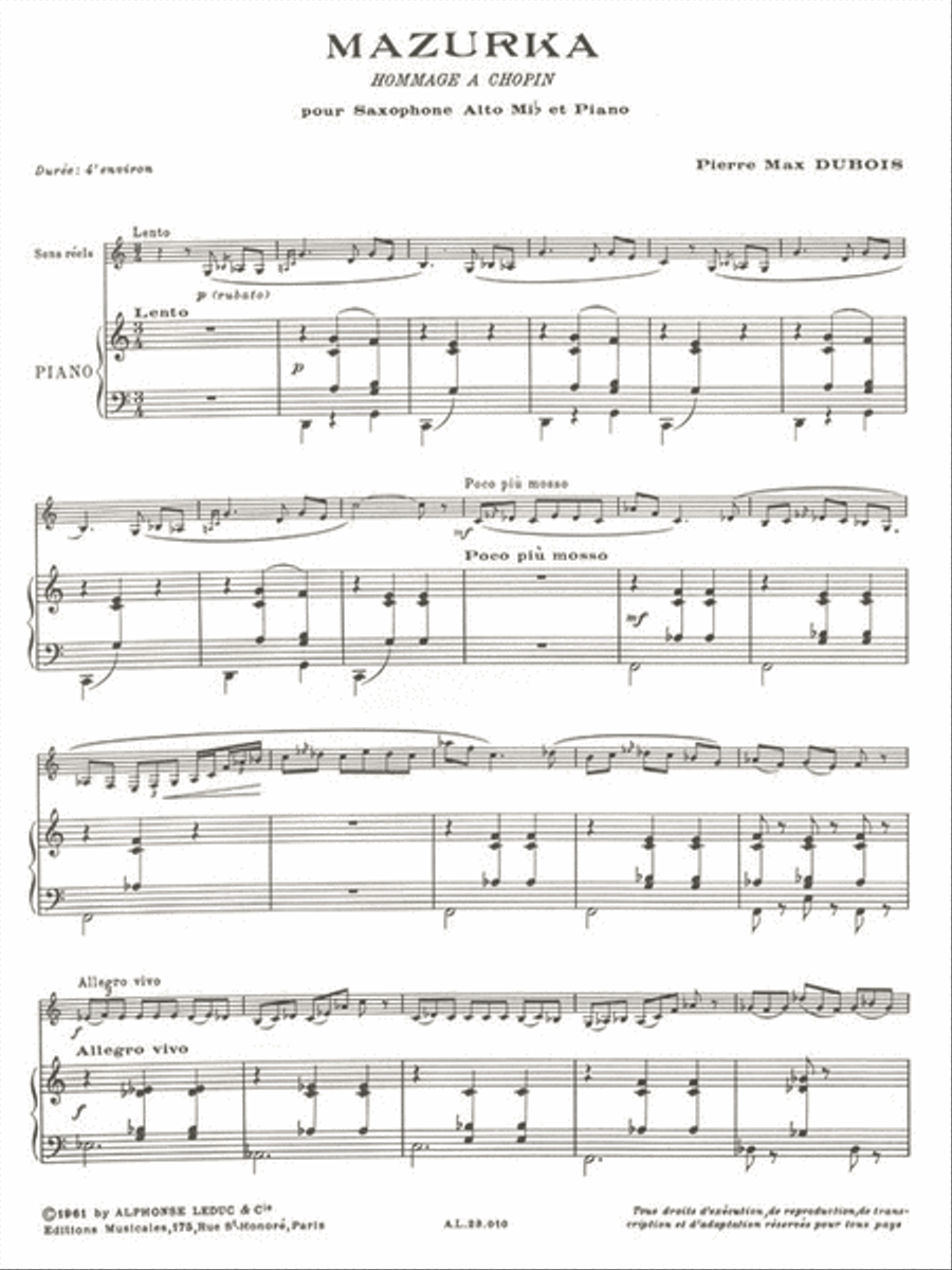 Mazurka, For Alto Saxophone And Piano Alto Saxophone scores gallery preview page 2