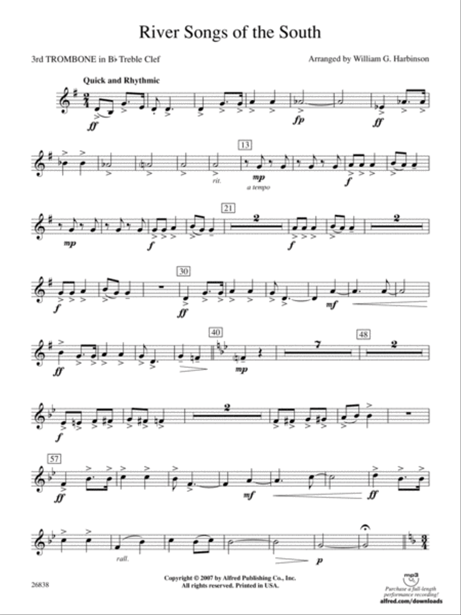 River Songs of the South: (World Part) 3rd B-flat Trombone T.C. Concert Band scores gallery preview page 1