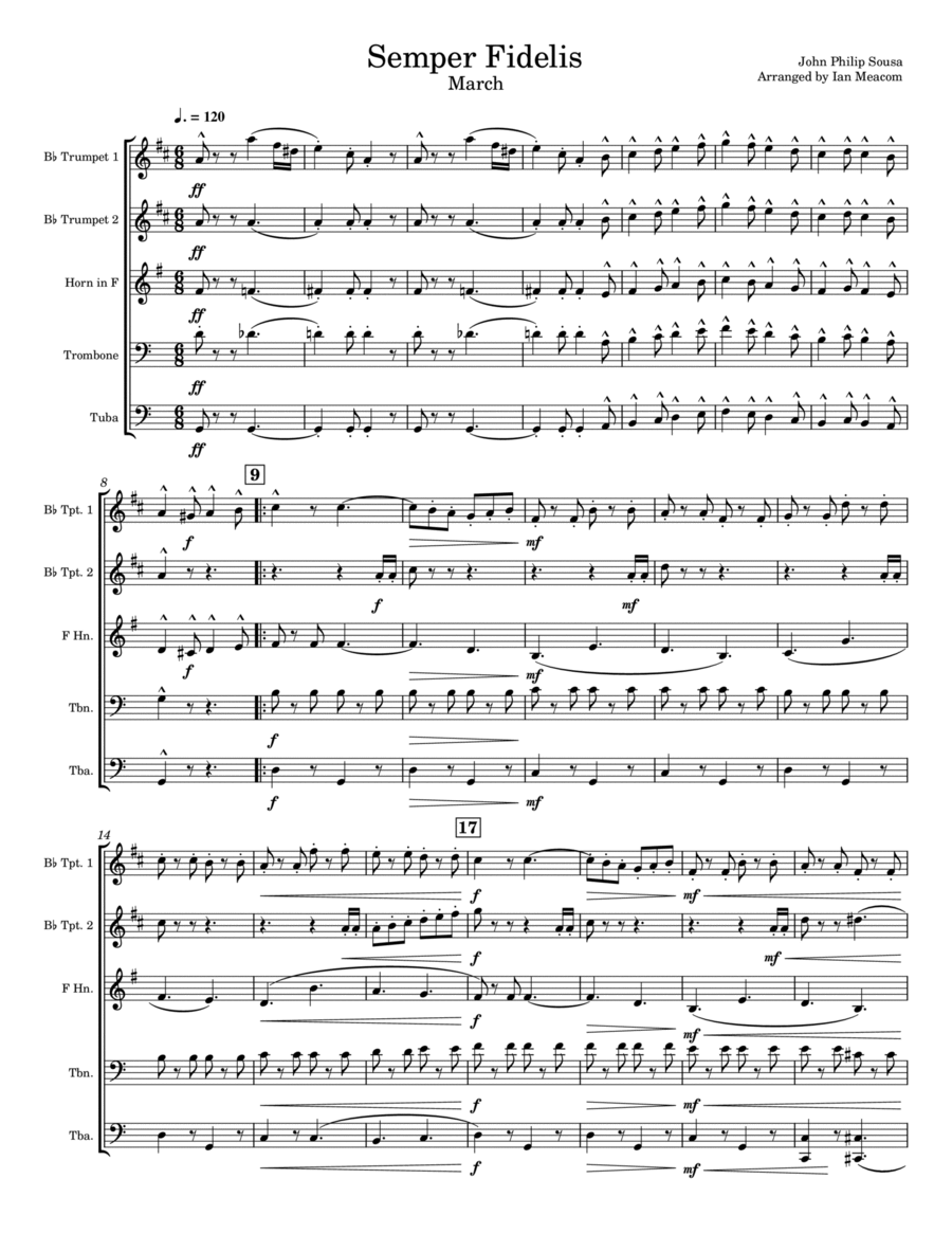 Semper Fidelis March for Brass Quintet Brass Quintet scores gallery preview page 1