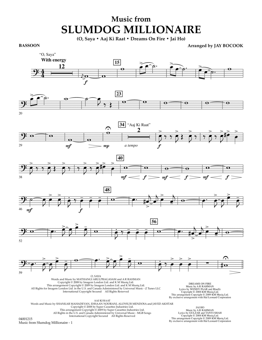 Music from Slumdog Millionaire - Bassoon Bassoon scores gallery preview page 1
