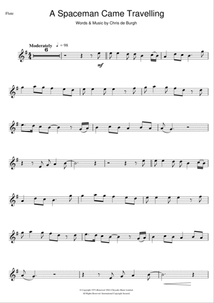 A Spaceman Came Travelling Flute Solo scores gallery preview page 1