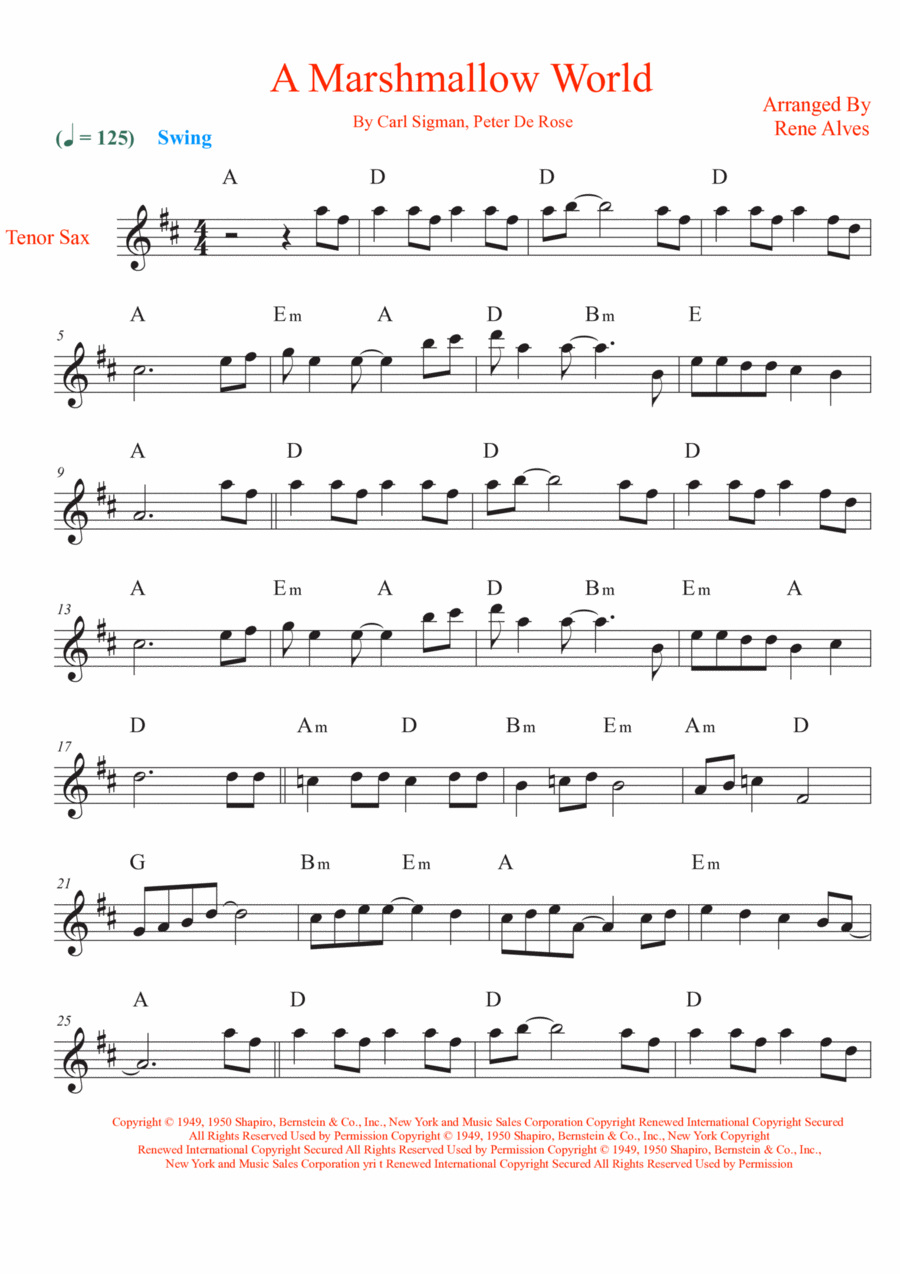 A Marshmallow World A Marshmallow World Tenor Saxophone scores gallery preview page 1