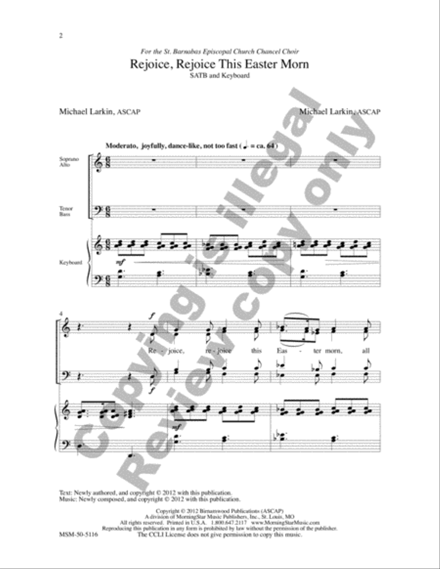 Rejoice, Rejoice This Easter Morn 4-Part scores gallery preview page 2