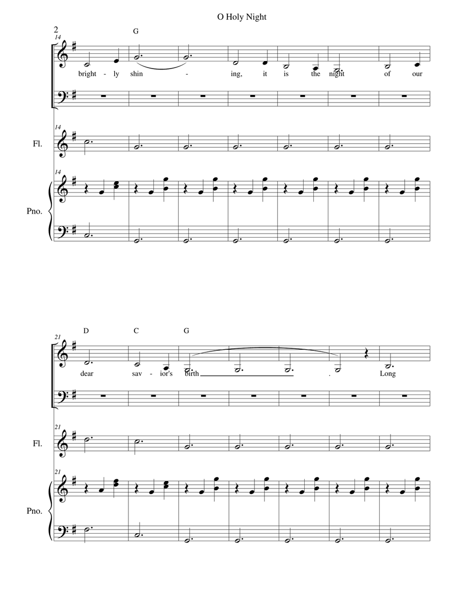 O Holy Night - SATB, Flute or violin or cello or french horn, and piano 4-Part scores gallery preview page 2