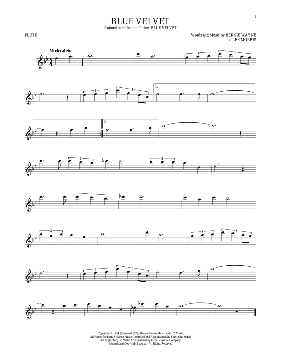 Blue Velvet Blue Velvet Flute Solo scores gallery preview page 1
