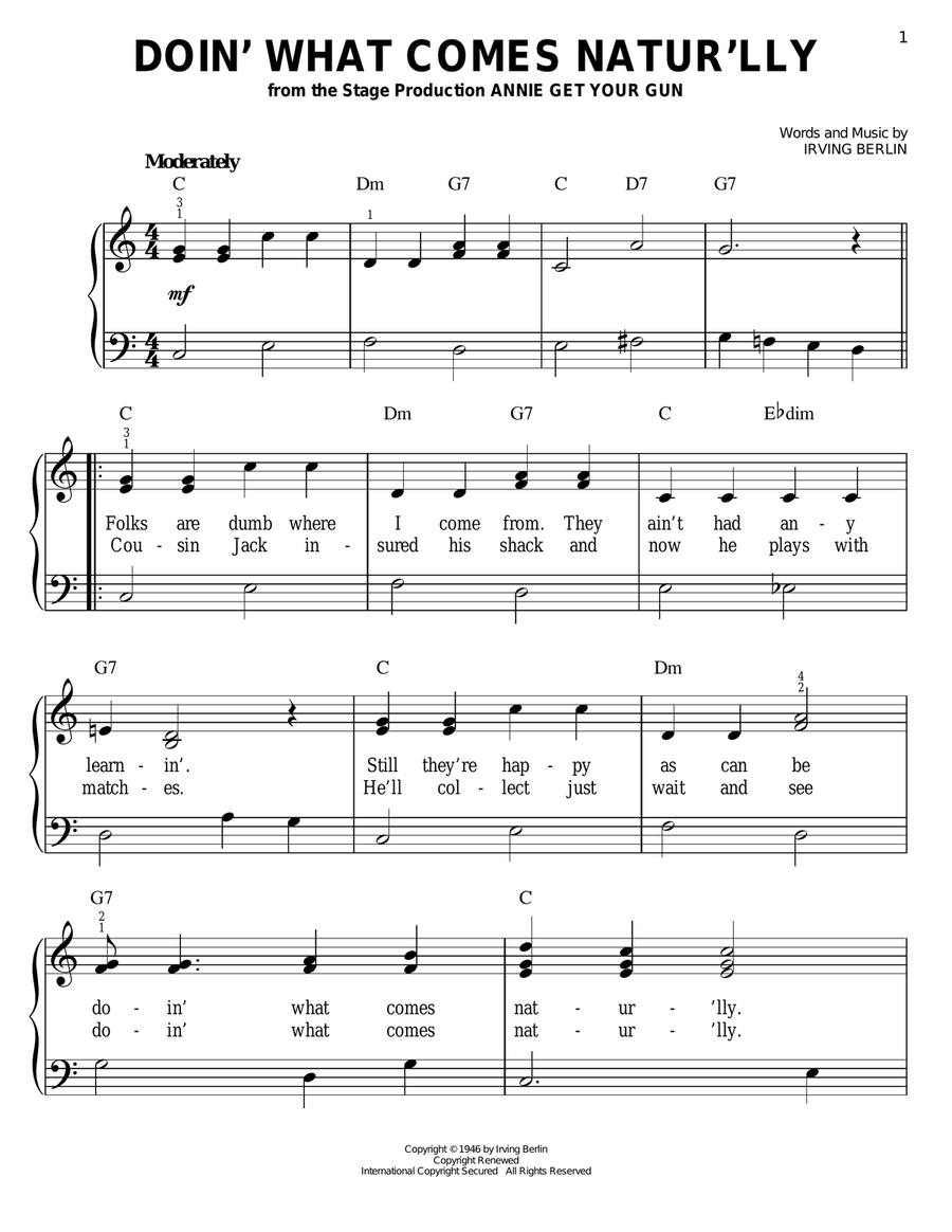 Doin' What Comes Natur'lly Easy Piano scores gallery preview page 1