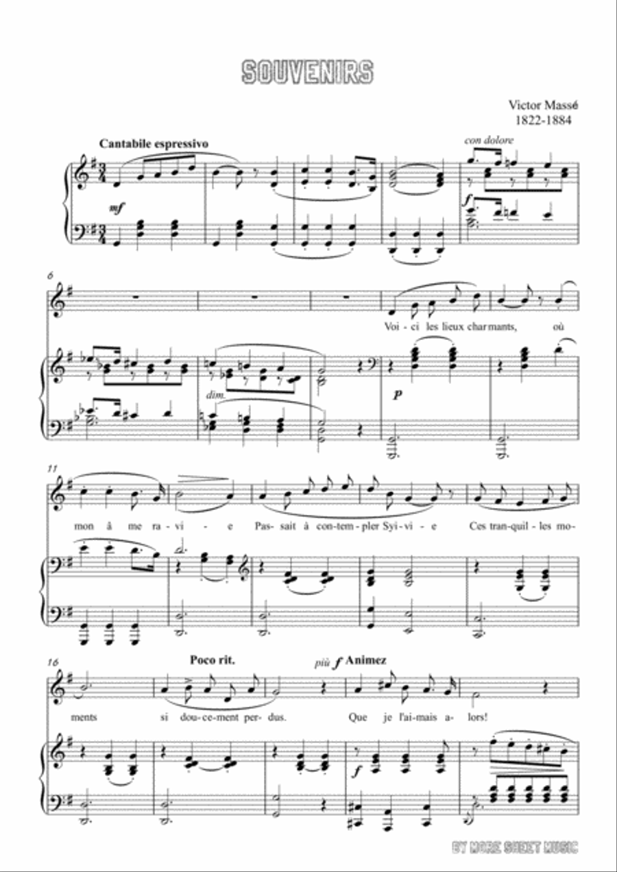 Masse-Souvenirs in G Major,for Voice and Piano Voice Solo scores gallery preview page 3