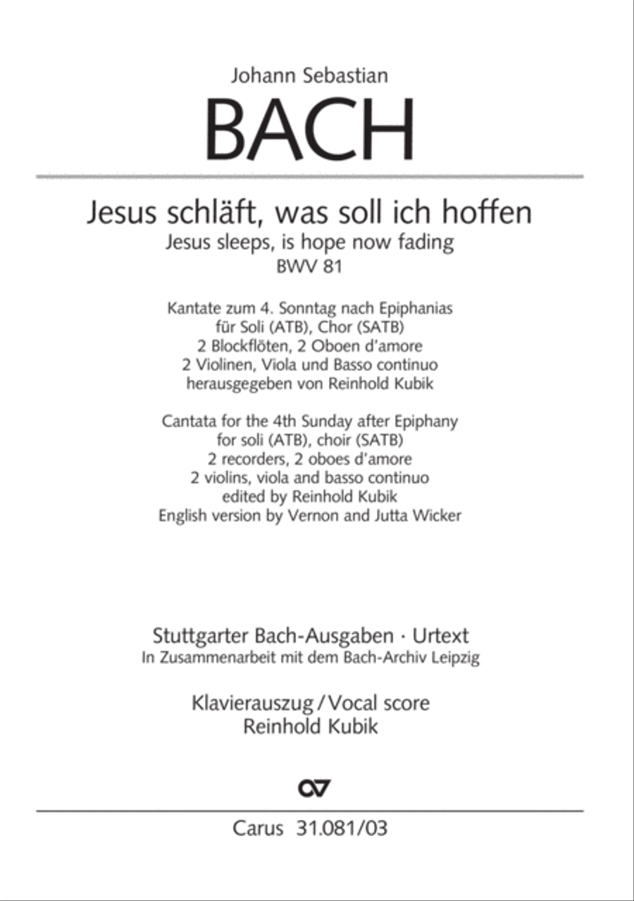 Jesus sleeps, is hope now fading (Jesus schlaft, was soll ich hoffen)