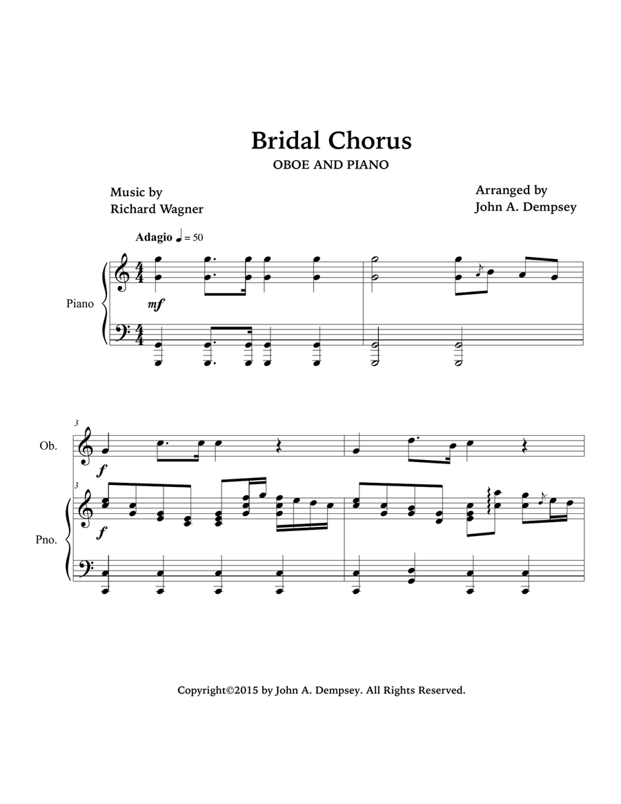 Bridal March (Here Comes the Bride): Wedding Duet for Oboe and Piano Piano scores gallery preview page 3