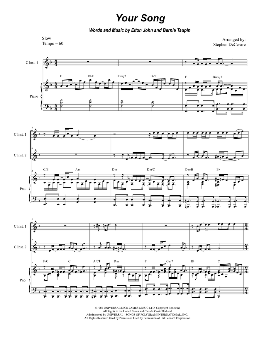Your Song Flute scores gallery preview page 1