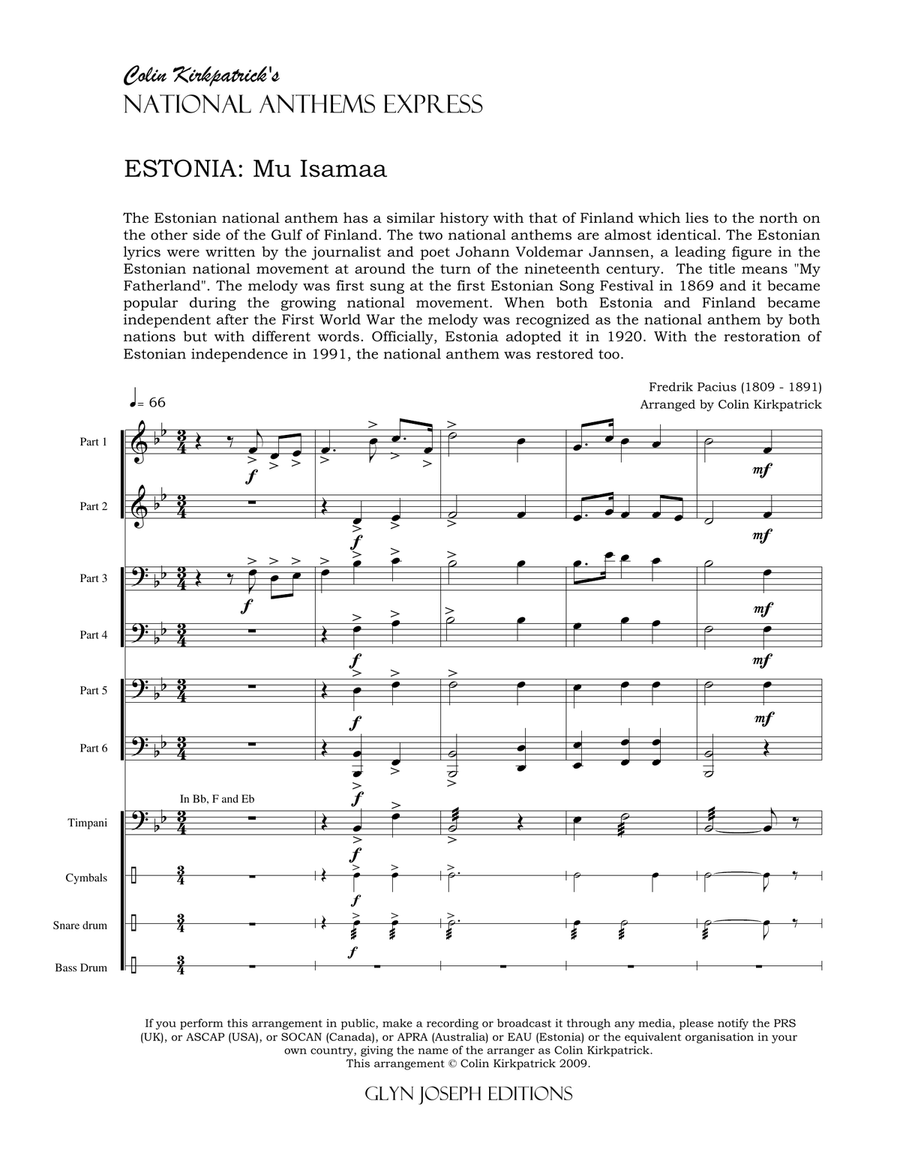 Estonia National Anthem: Mu Isamaa (My Fatherland) Large Ensemble scores gallery preview page 4
