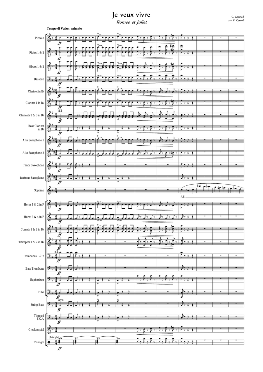Ah! Je veux vivre (from Romeo and Juliet) arranged for soprano solo and concert band Concert Band scores gallery preview page 1