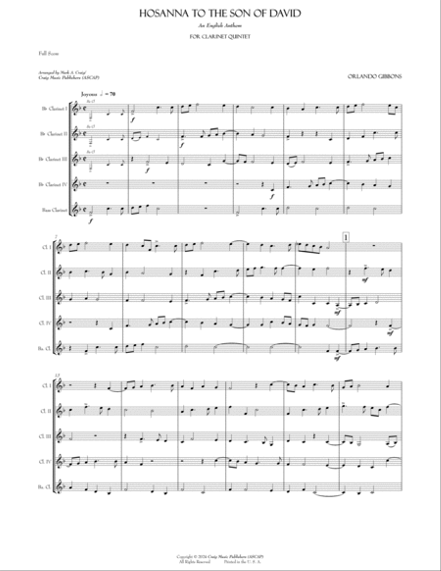 Hosanna to the Son of David (CQ5) Clarinet Quintet scores gallery preview page 2