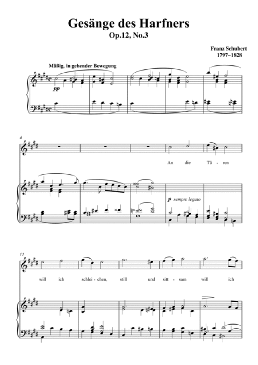Schubert-An die Türen will ich schleichen Op.12 No.3 in#C minor,for Vocal and Piano Voice scores gallery preview page 2