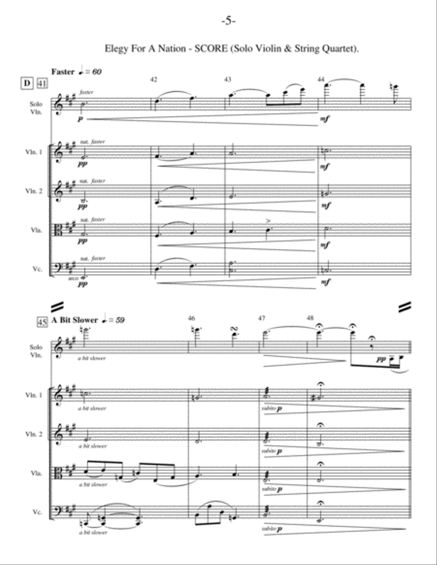 Elegy For A Nation (Solo Violin & String Quartet) String Quartet scores gallery preview page 5