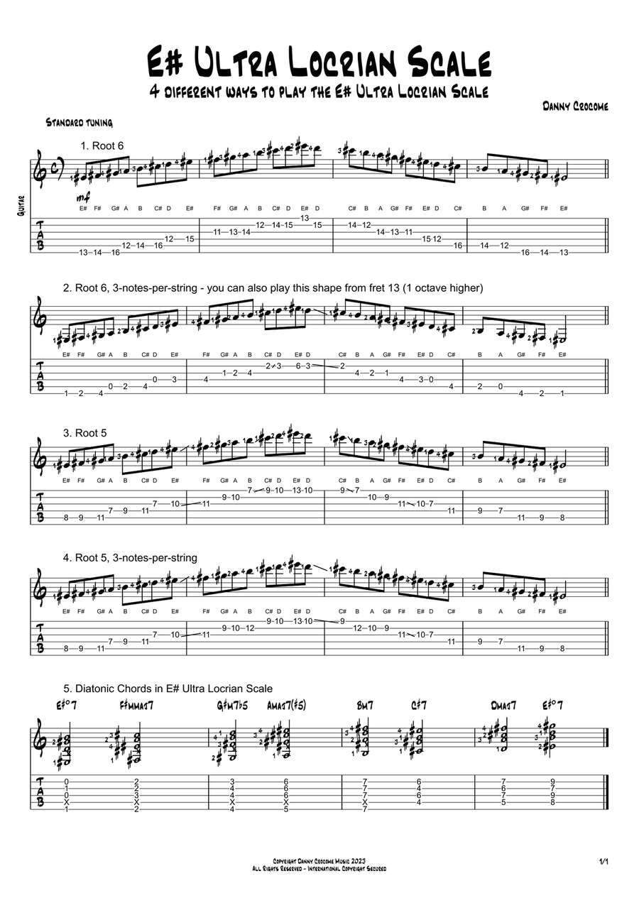 E# Ultra Locrian Scale (4 Ways to Play) Electric Guitar scores gallery preview page 1