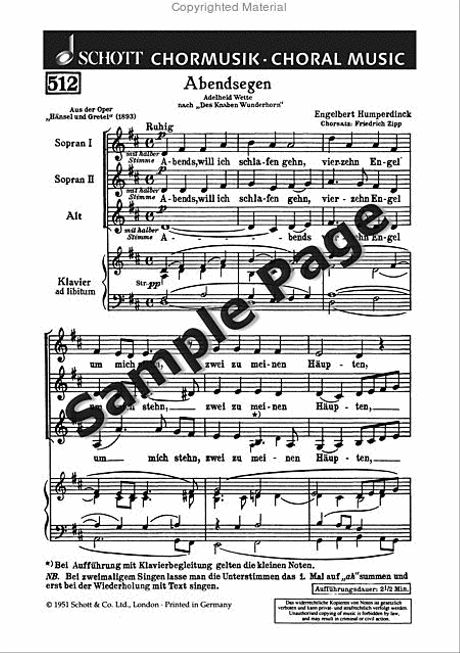 Humperdinck Abendsegen Ssa.chor Pft SSA scores gallery preview page 2