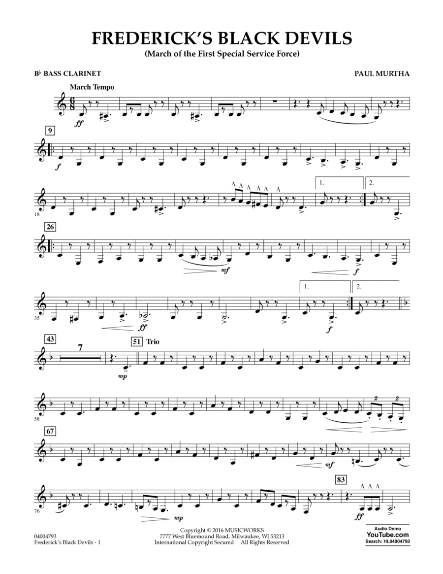 Frederick's Black Devils - Bb Bass Clarinet Bass Clarinet scores gallery preview page 1