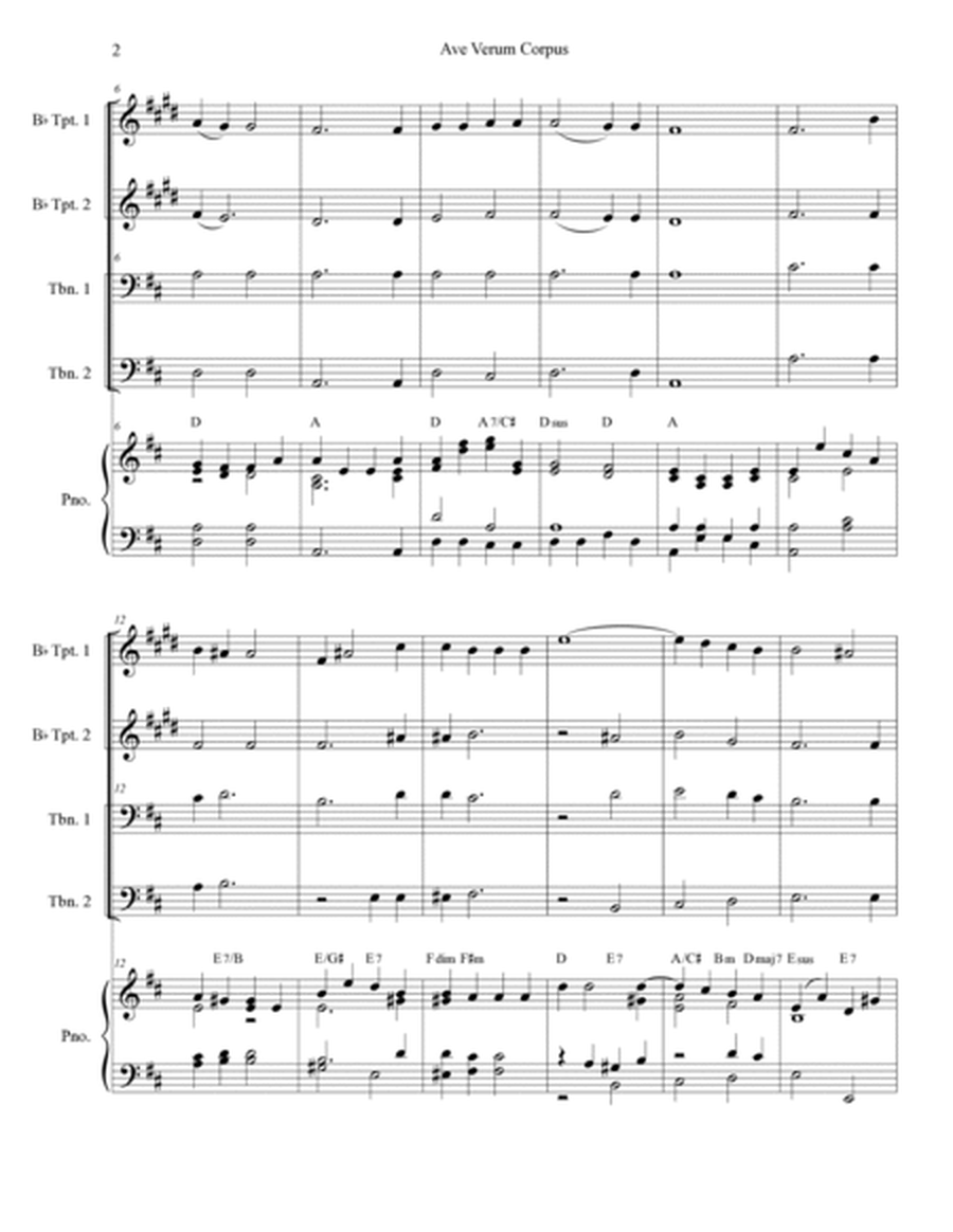 Ave Verum Corpus (Brass Quartet - Piano accompaniment - Alternate Version) image number null