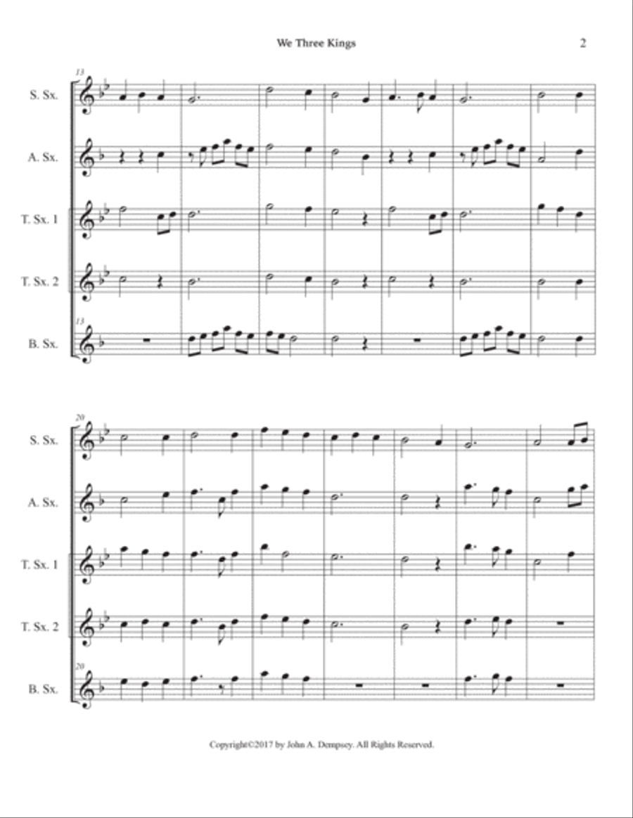 We Three Kings (Sax Quintet: SATTB) Saxophone Quintet scores gallery preview page 6
